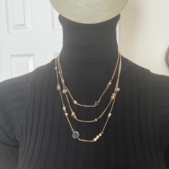 Hematite Stone & golden Tone  BeadTriple-Layer Necklace Kenneth Cole New York - Picture 8 of 12